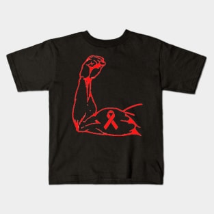 Flexed arm with Red Awareness Ribbon Kids T-Shirt